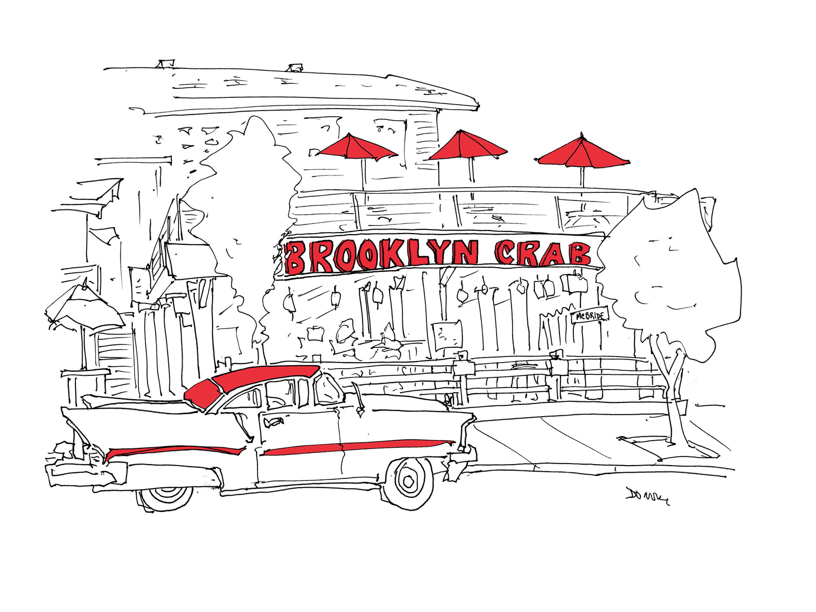 Hand-Drawn Restaurant Prints: Waterfront & Scenic Dining Favorites